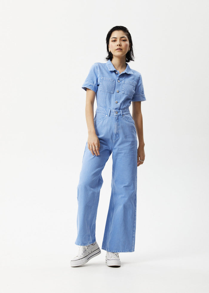 Afends Womens Polar Miami - Denim Flared Jumpsuit - Faded Arctic - Streetwear - Sustainable Fashion