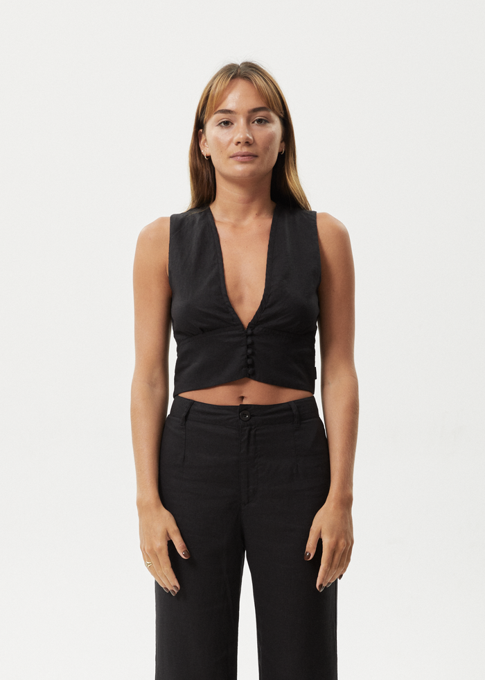 Afends Womens Lilo - Button Up Top - Black - Streetwear - Sustainable Fashion