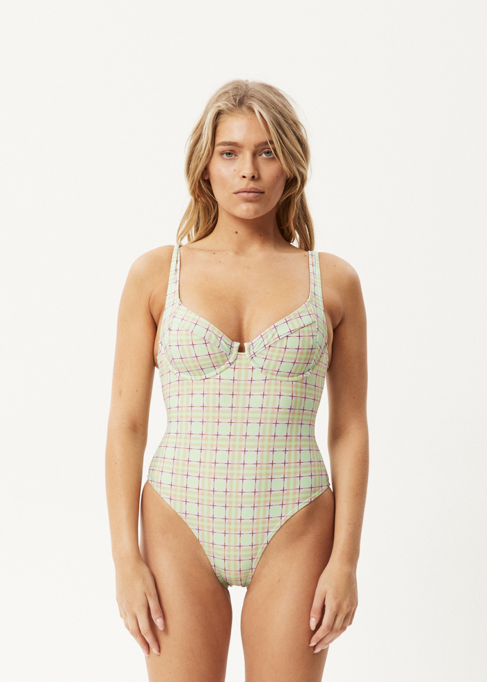Afends Womens Kali -  Check One Piece - Pistachio Check - Streetwear - Sustainable Fashion