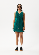 AFENDS Womens Kaia - Corduroy Mini Dress - Emerald - Afends womens kaia   corduroy mini dress   emerald   streetwear   sustainable fashion