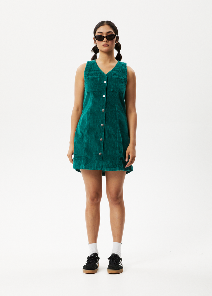 Afends Womens Kaia - Corduroy Mini Dress - Emerald - Streetwear - Sustainable Fashion