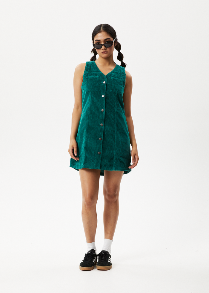 Afends Womens Kaia - Corduroy Mini Dress - Emerald - Streetwear - Sustainable Fashion