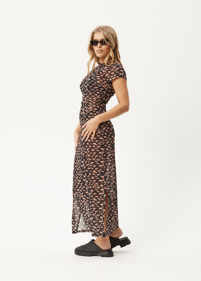 AFENDS Womens Hazey - Sheer Maxi Dress - Black Floral - Streetwear - Sustainable Fashion