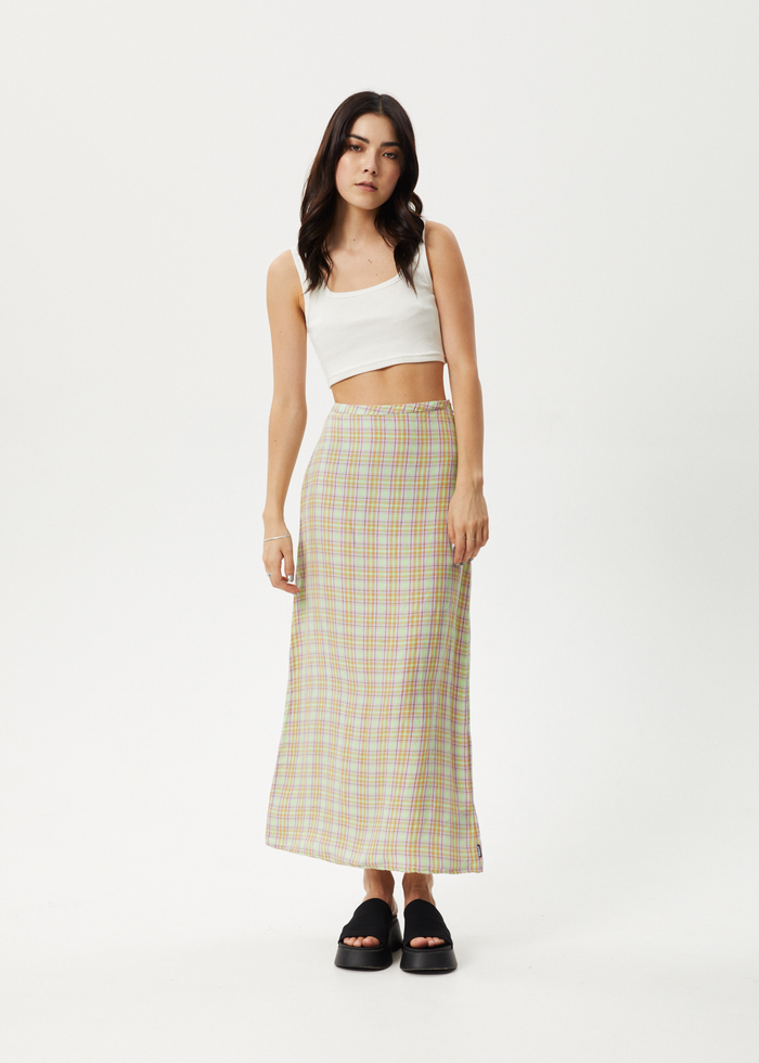 Afends Womens Kali - Maxi Skirt - Pistachio Check - Streetwear - Sustainable Fashion