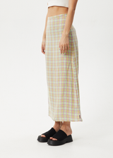 AFENDS Womens Kali - Maxi Skirt - Pistachio Check - Afends womens kali   maxi skirt   pistachio check   streetwear   sustainable fashion