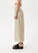 AFENDS Womens Kali - Maxi Skirt - Pistachio Check - Afends womens kali   maxi skirt   pistachio check   streetwear   sustainable fashion