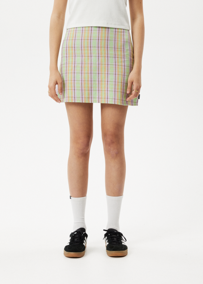 AFENDS Womens Kali - Mini Skirt - Pistachio Check - Streetwear - Sustainable Fashion