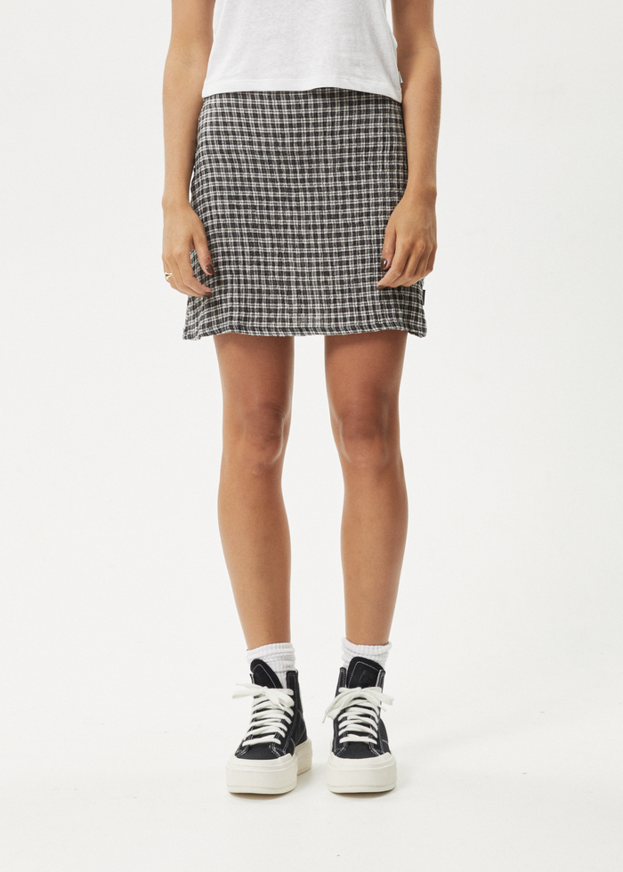 Afends Womens Asta - Seersucker Mini Skirt - Steel Check - Streetwear - Sustainable Fashion