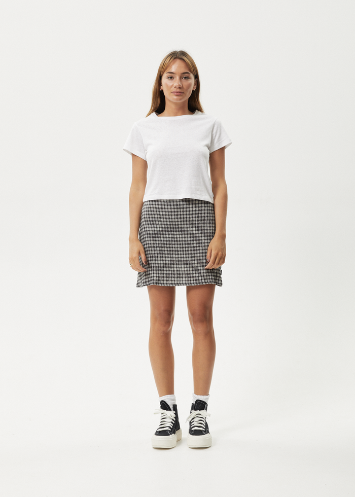 Afends Womens Asta - Seersucker Mini Skirt - Steel Check - Streetwear - Sustainable Fashion