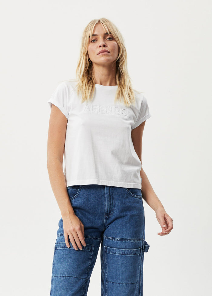 Afends Womens Cutback - Roll Cuff T-Shirt - White - Streetwear - Sustainable Fashion