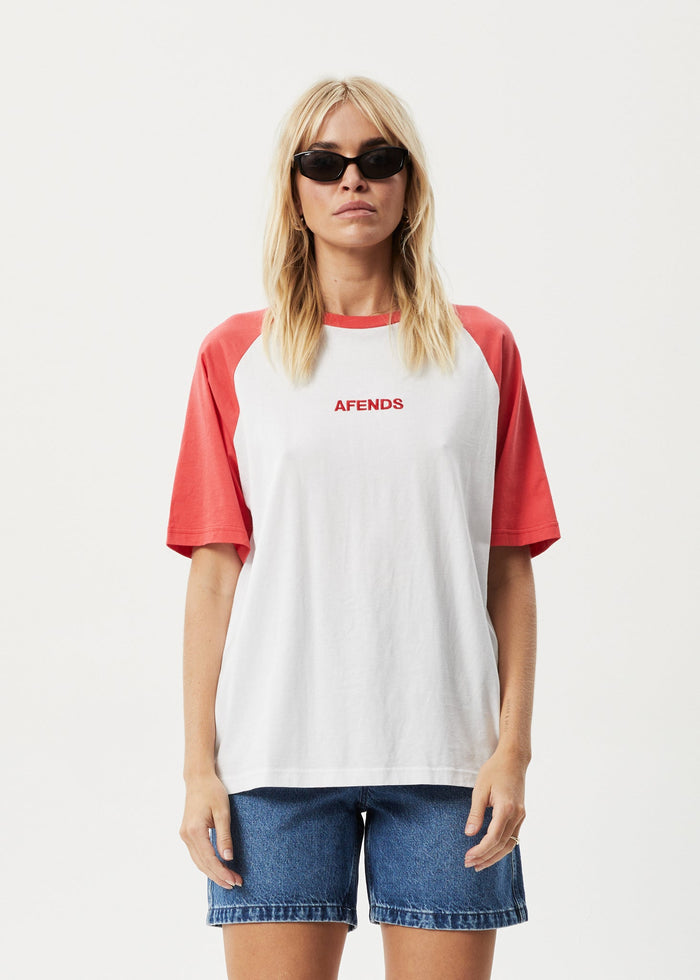 AFENDS Womens Ryan - Oversized Raglan T-Shirt - Hibiscus - Streetwear - Sustainable Fashion