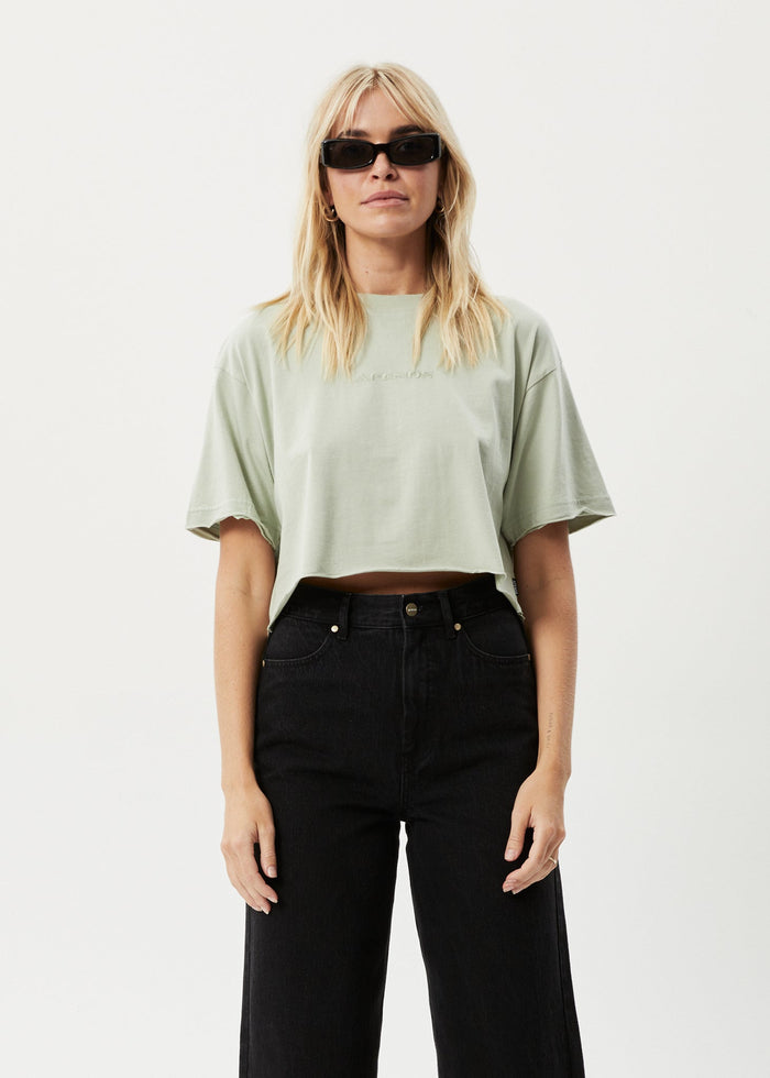 Afends Womens Restless Slay Cropped -  T-Shirt - Eucalyptus - Streetwear - Sustainable Fashion