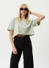 Afends Womens Restless Slay Cropped -  T-Shirt - Eucalyptus - Afends womens restless slay cropped    t shirt   eucalyptus   streetwear   sustainable fashion