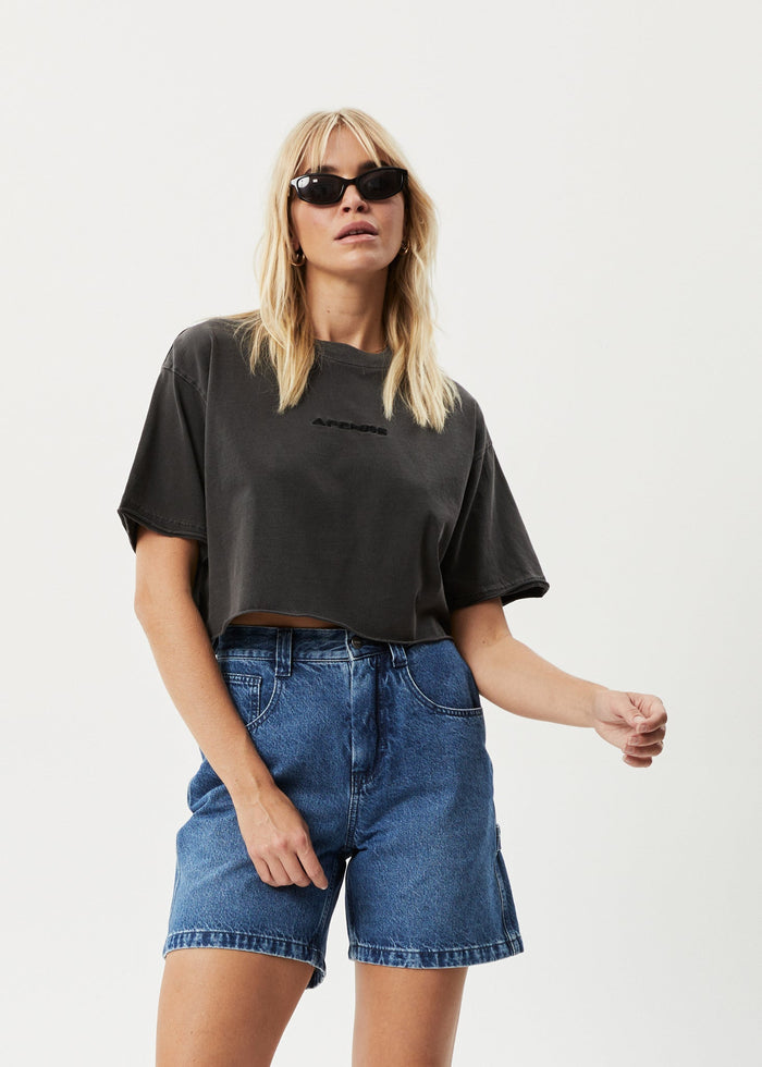 Afends Womens Restless Slay Cropped -  T-Shirt - Stone Black - Streetwear - Sustainable Fashion