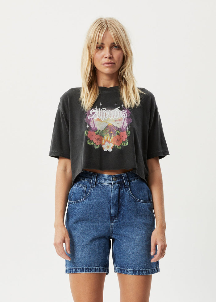 Afends Womens Holiday - Slay Cropped T-Shirt - Stone Black - Streetwear - Sustainable Fashion