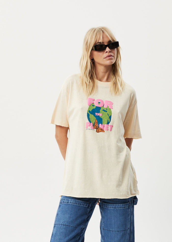 AFENDS Womens Planet - Oversized T-Shirt - Sand - Streetwear - Sustainable Fashion