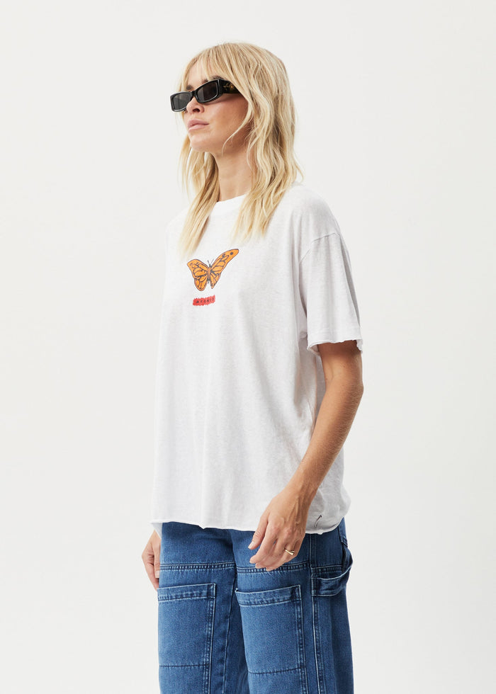 AFENDS Womens Papillon - Oversized T-Shirt - White - Streetwear - Sustainable Fashion