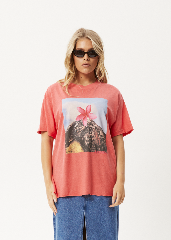 Afends Womens Under Pressure - Oversized T-Shirt - Washed Hibiscus - Streetwear - Sustainable Fashion