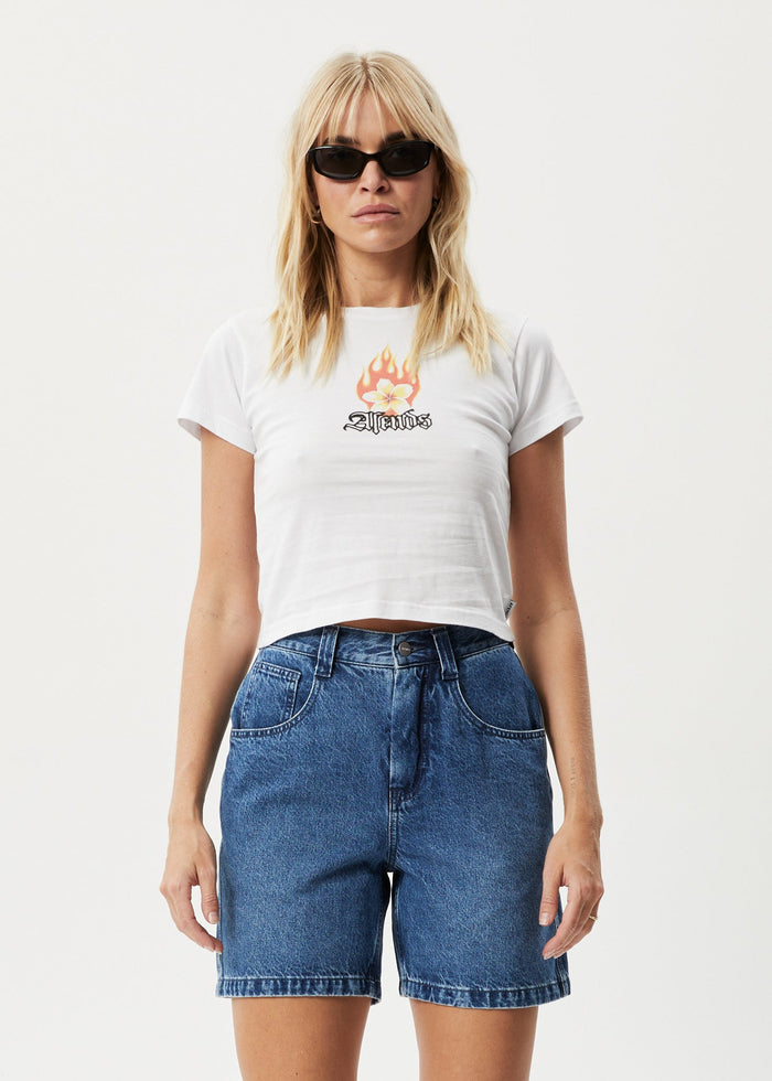 Afends Womens Burning -  Baby T-Shirt - White - Streetwear - Sustainable Fashion