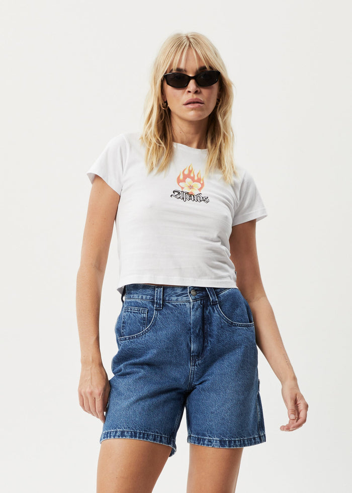 Afends Womens Burning -  Baby T-Shirt - White - Streetwear - Sustainable Fashion