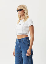 Afends Womens Tia -  Rib Cropped T-Shirt - White - Afends womens tia    rib cropped t shirt   white   streetwear   sustainable fashion