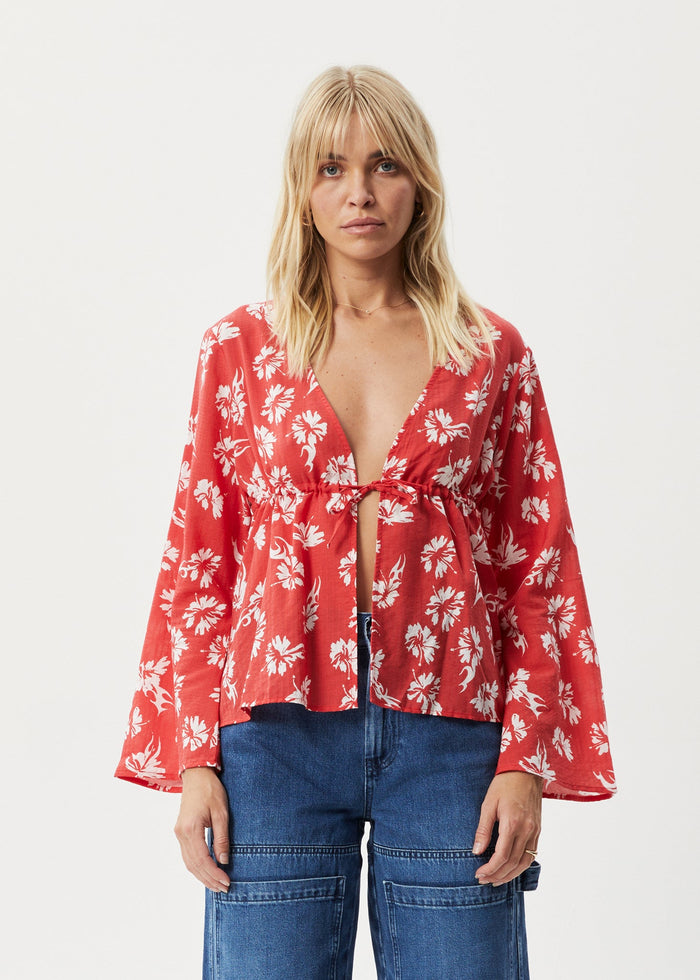 Afends Womens Hibiscus -  Tie Blouse - Hibiscus - Streetwear - Sustainable Fashion