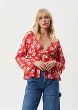 Afends Womens Hibiscus -  Tie Blouse - Hibiscus - Afends womens hibiscus    tie blouse   hibiscus   streetwear   sustainable fashion