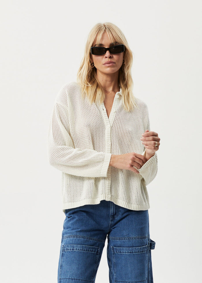 Afends Womens Ryder -  Knit Shirt - White - Streetwear - Sustainable Fashion