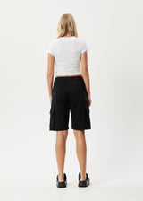 AFENDS Womens Fuji -  Relaxed Cargo Short - Black - Afends womens fuji    relaxed cargo short   black   streetwear   sustainable fashion