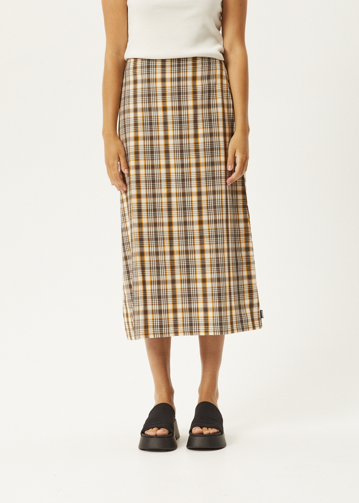AFENDS Womens Check Out -  Midi Skirt - Moonbeam Check - Streetwear - Sustainable Fashion