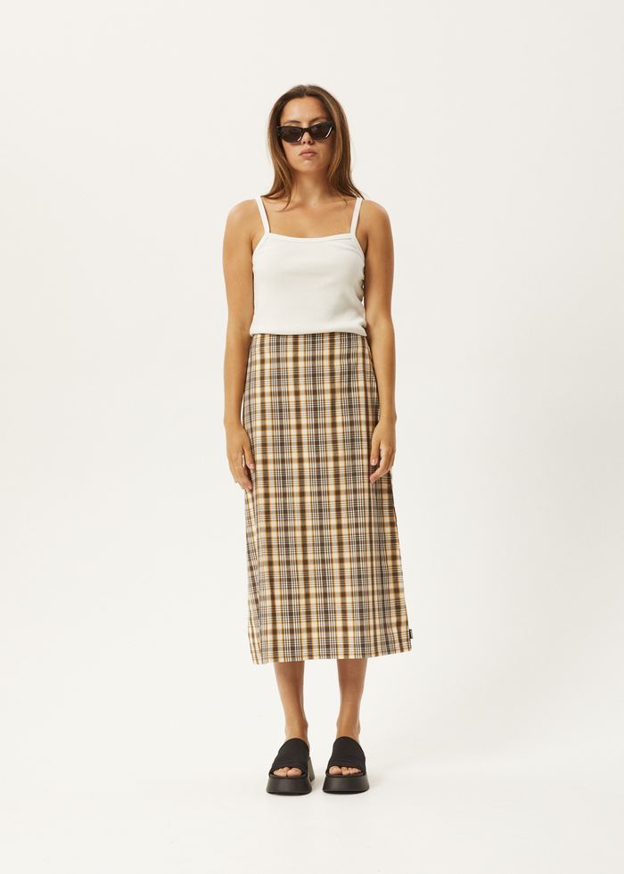 AFENDS Womens Check Out -  Midi Skirt - Moonbeam Check - Streetwear - Sustainable Fashion