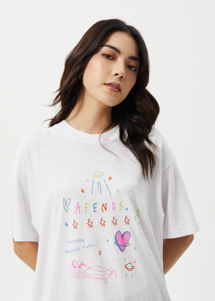 Afends Womens Stella - Oversized Tee - White - Streetwear - Sustainable Fashion