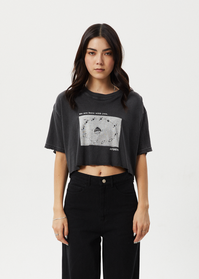 Afends Womens Connection Cropped - Oversized Tee - Stone Black - Streetwear - Sustainable Fashion