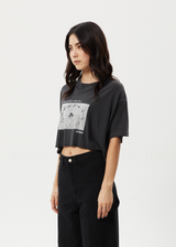 Afends Womens Connection Cropped - Oversized Tee - Stone Black - Afends womens connection cropped   oversized tee   stone black   streetwear   sustainable fashion