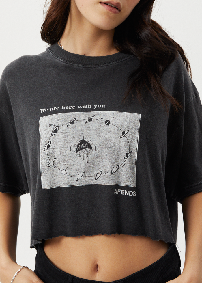 Afends Womens Connection Cropped - Oversized Tee - Stone Black - Streetwear - Sustainable Fashion