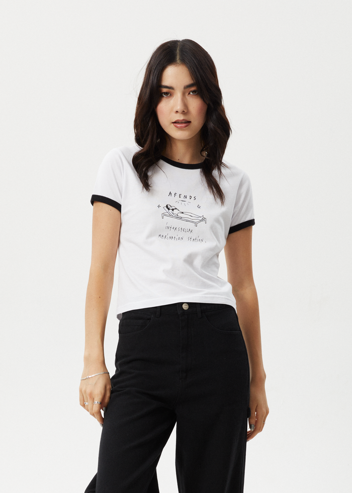 Afends Womens Baked - Ringer Baby Tee - White - Streetwear - Sustainable Fashion