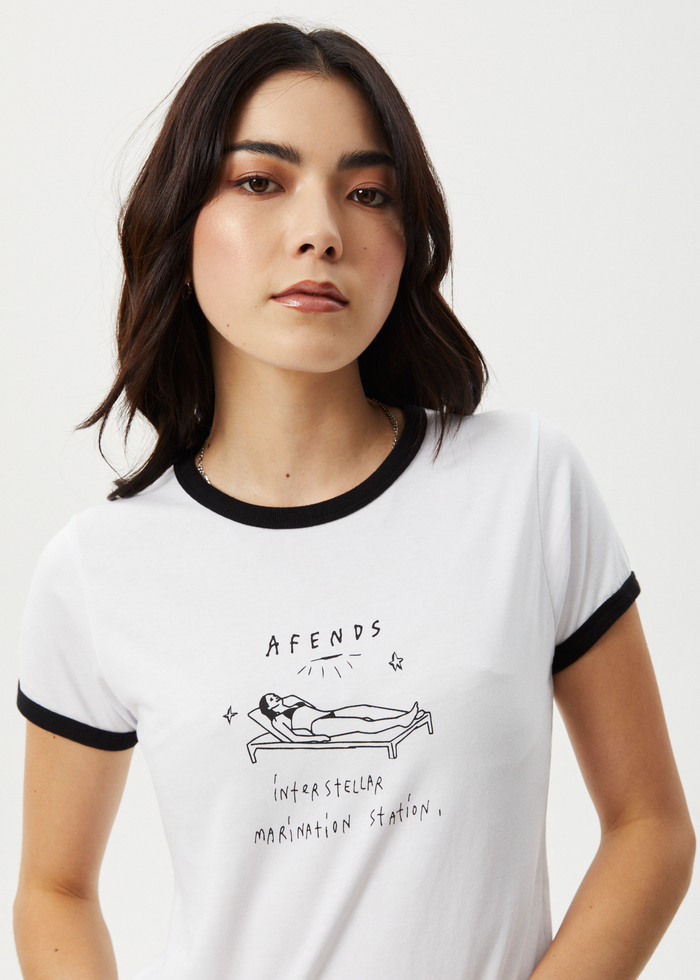 Afends Womens Baked - Ringer Baby Tee - White - Streetwear - Sustainable Fashion