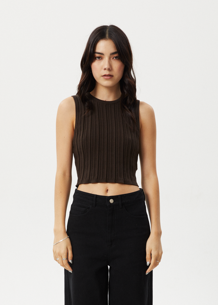 Afends Womens Landed - Knit Tank - Coffee - Streetwear - Sustainable Fashion