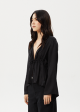 Afends Womens Grace - Cupro Tie Blouse - Black - Afends womens grace   cupro tie blouse   black   streetwear   sustainable fashion