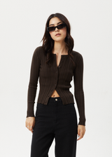 Afends Womens Landed - Knit Cardigan - Coffee - Afends womens landed   knit cardigan   coffee   streetwear   sustainable fashion
