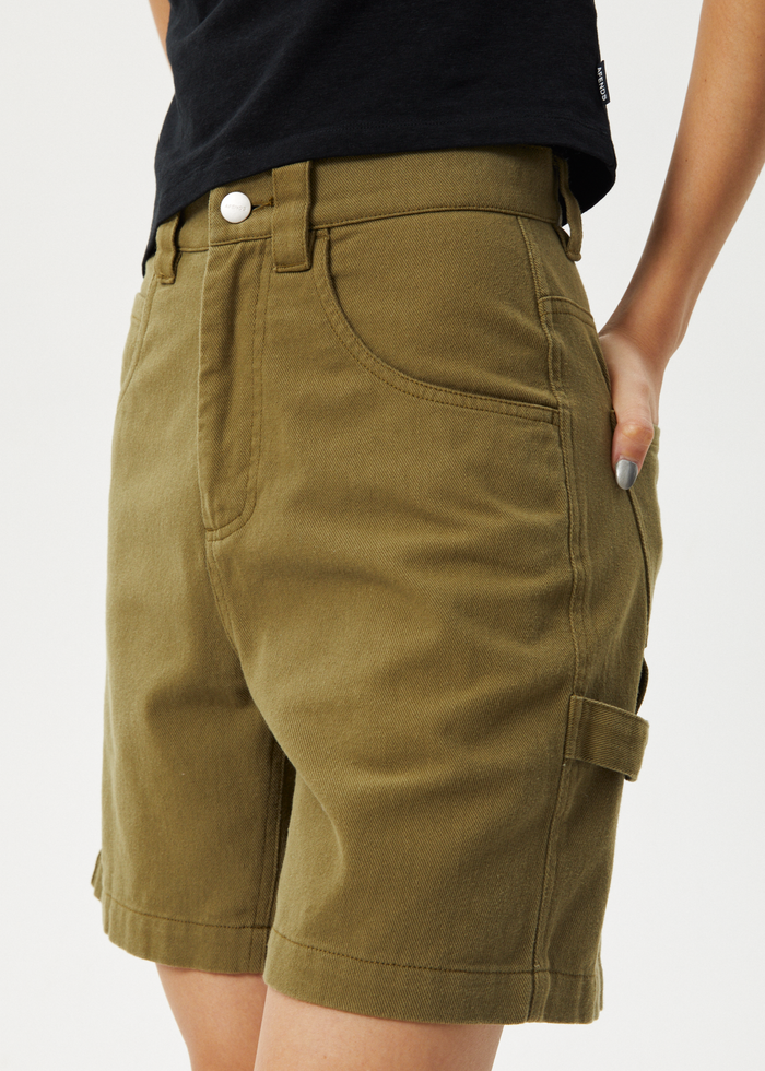 AFENDS Womens Emilie - Canvas Carpenter Short - Military - Streetwear - Sustainable Fashion