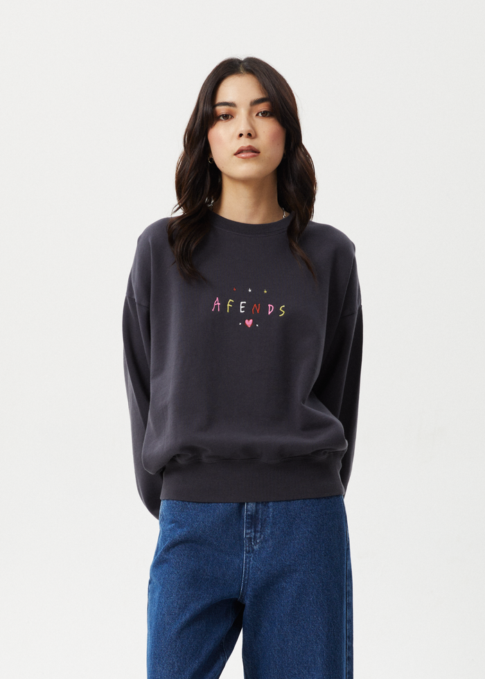 Afends Womens Funhouse - Crew Neck - Charcoal - Streetwear - Sustainable Fashion