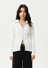 Afends Womens Vision - Knit Zip Through Cardigan - White - Afends womens vision   knit zip through cardigan   white   streetwear   sustainable fashion