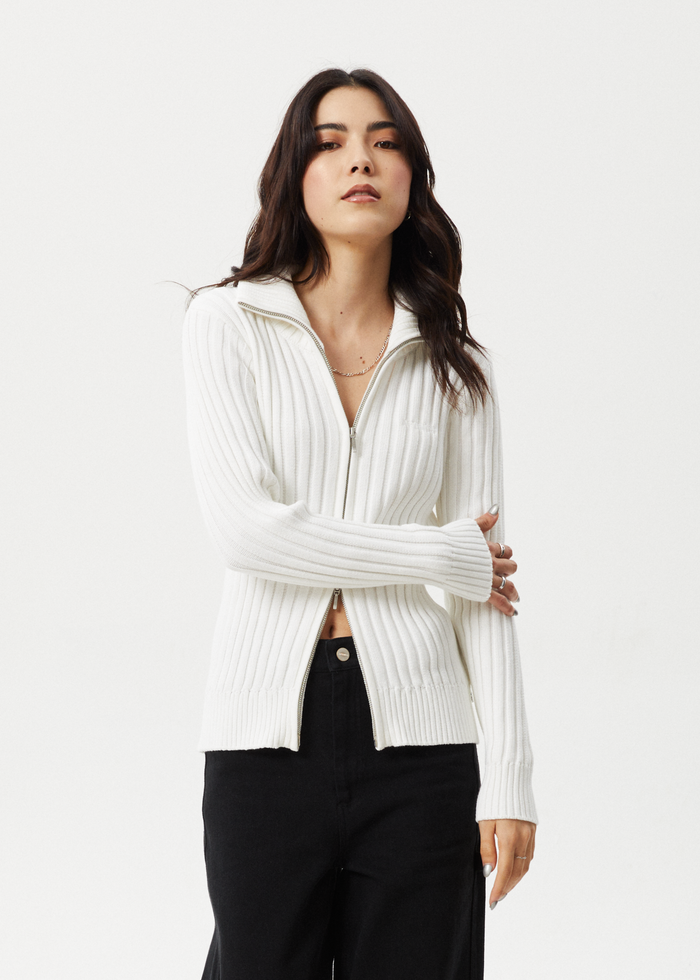 Afends Womens Vision - Knit Zip Through Cardigan - White - Streetwear - Sustainable Fashion
