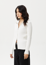 Afends Womens Vision - Knit Zip Through Cardigan - White - Afends womens vision   knit zip through cardigan   white   streetwear   sustainable fashion