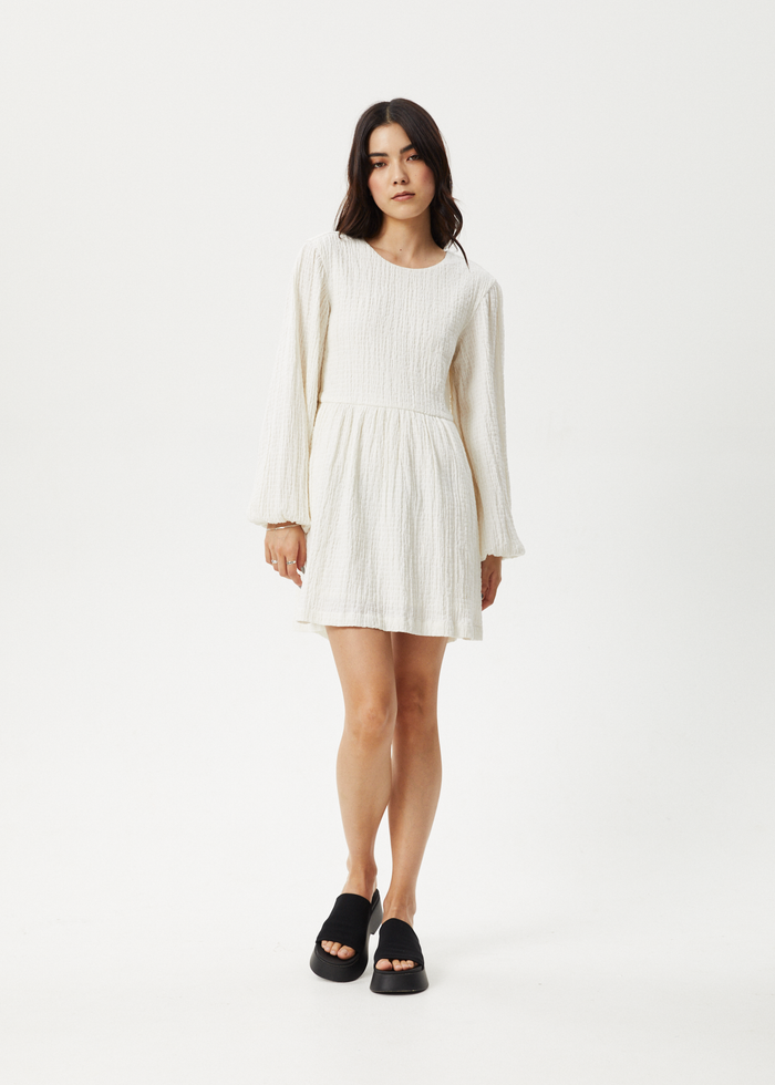 Afends Womens Focus - Seersucker Mini Dress - White - Streetwear - Sustainable Fashion