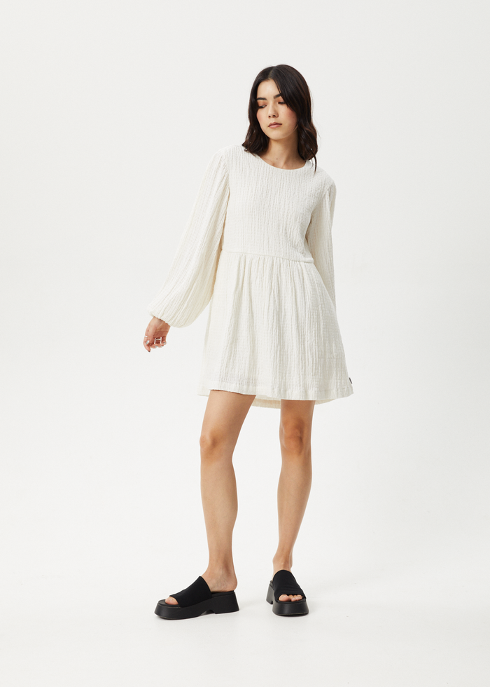 Afends Womens Focus - Seersucker Mini Dress - White - Streetwear - Sustainable Fashion