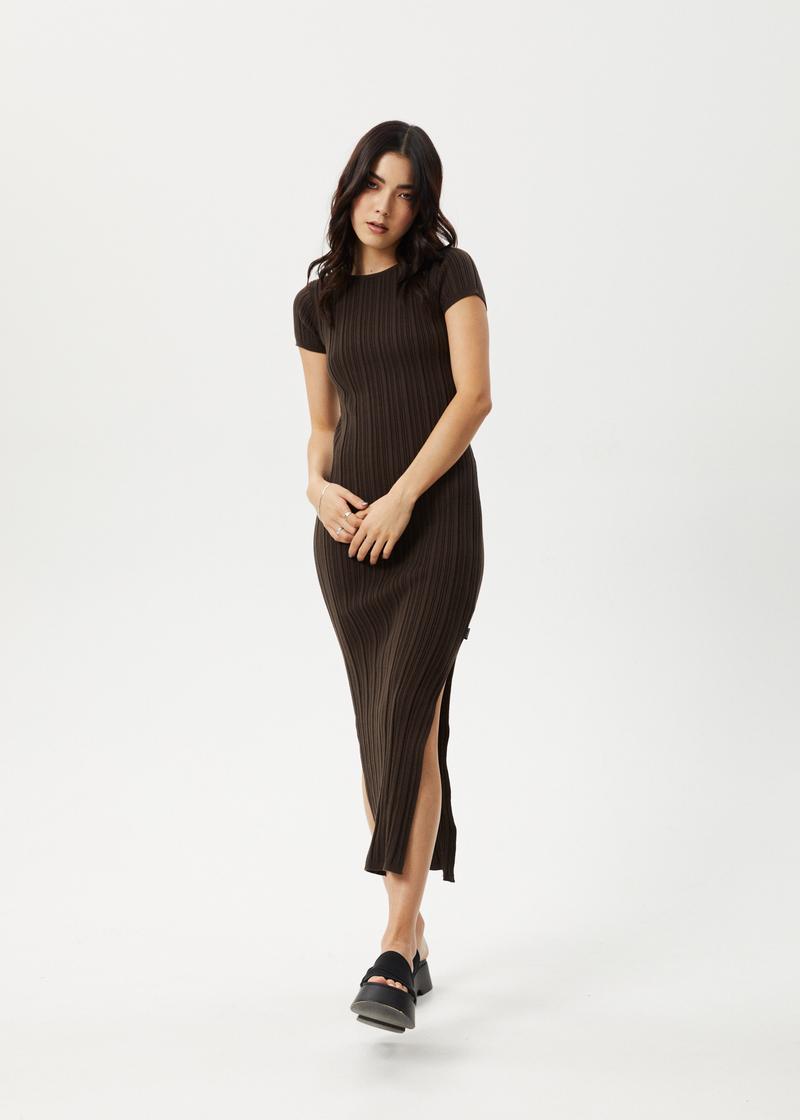 Afends Womens Landed - Knit Maxi Dress - Coffee