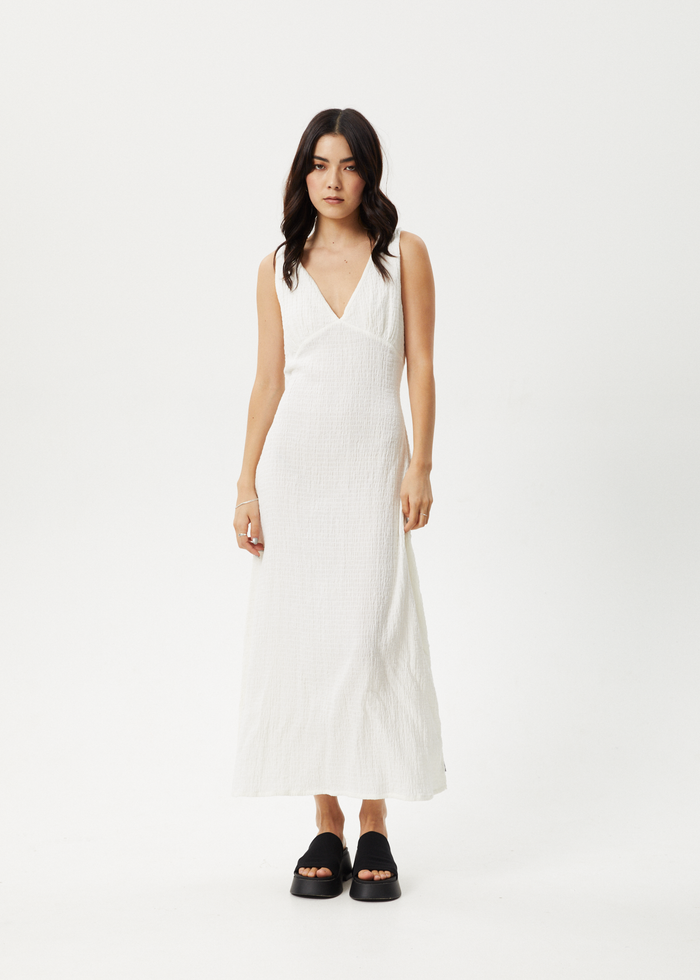 Afends Womens Focus - Seersucker Maxi Dress - White - Streetwear - Sustainable Fashion