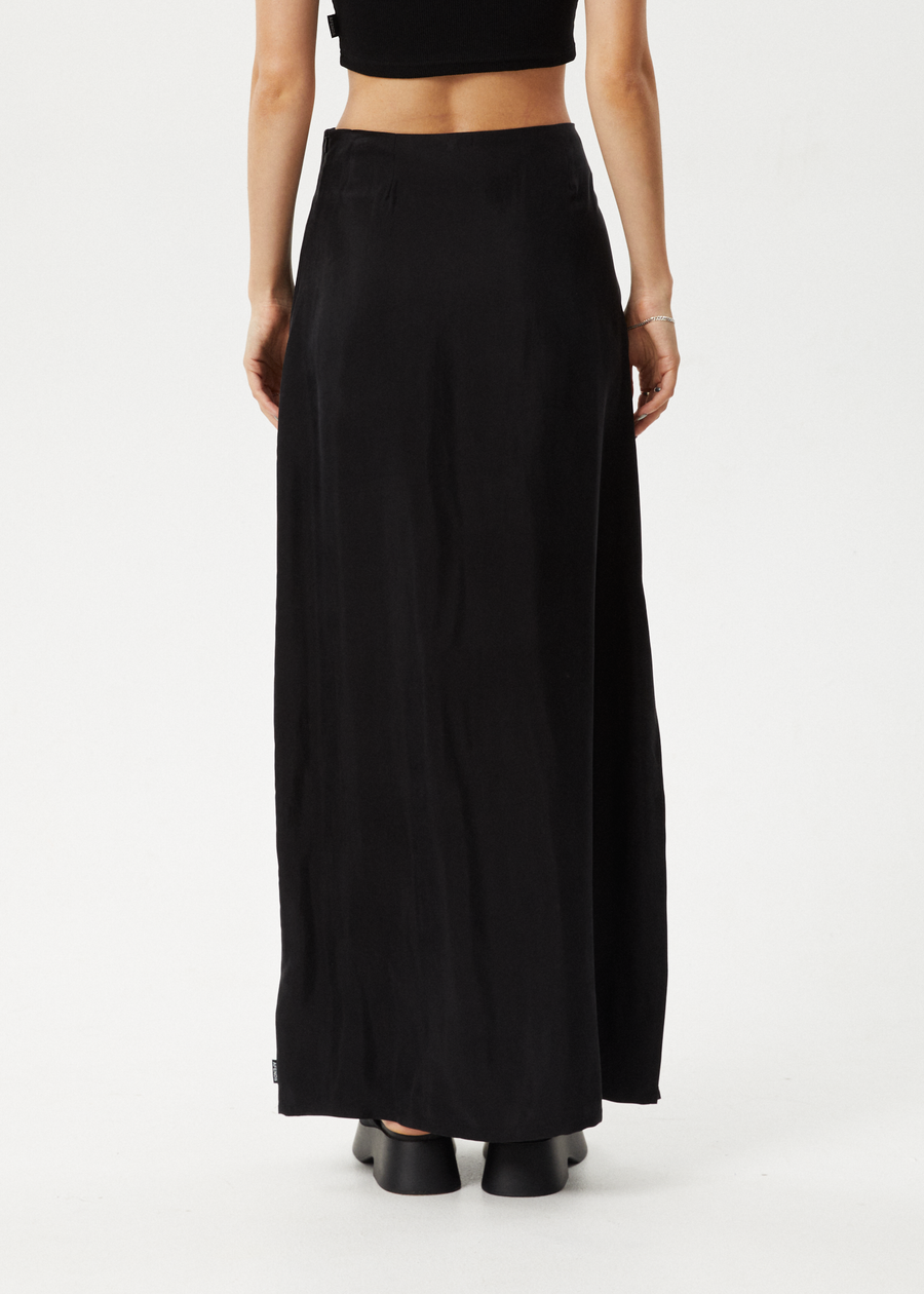 Afends Womens Grace - Cupro Maxi Skirt - Black - Afends US.